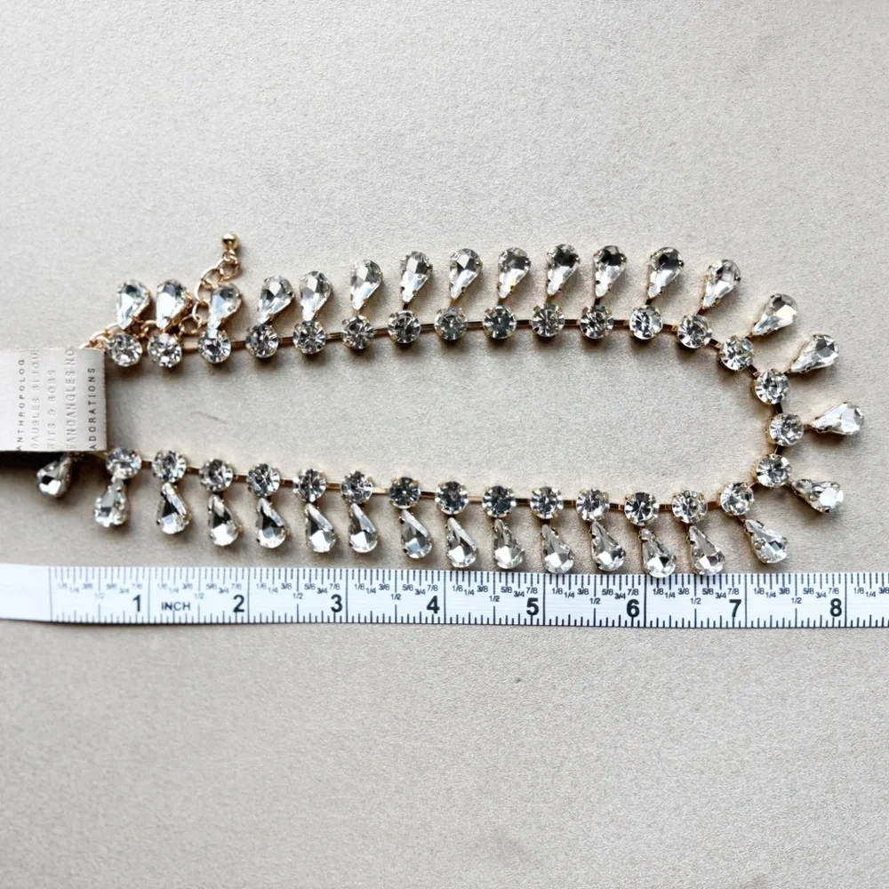Anthropologie Clear Rhinestone Teardrop Necklace - Picture 15 of 16